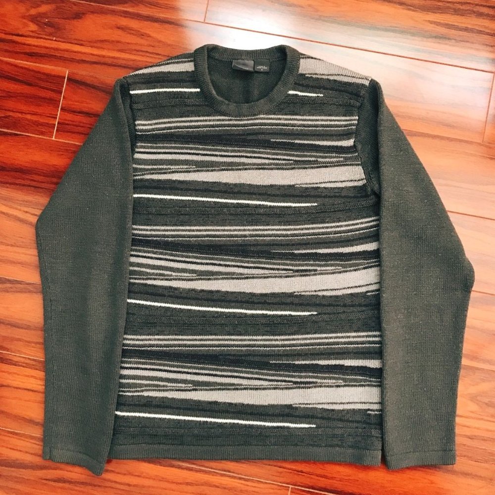Armani Vintage Dark Green Stripes Pattern Sweater